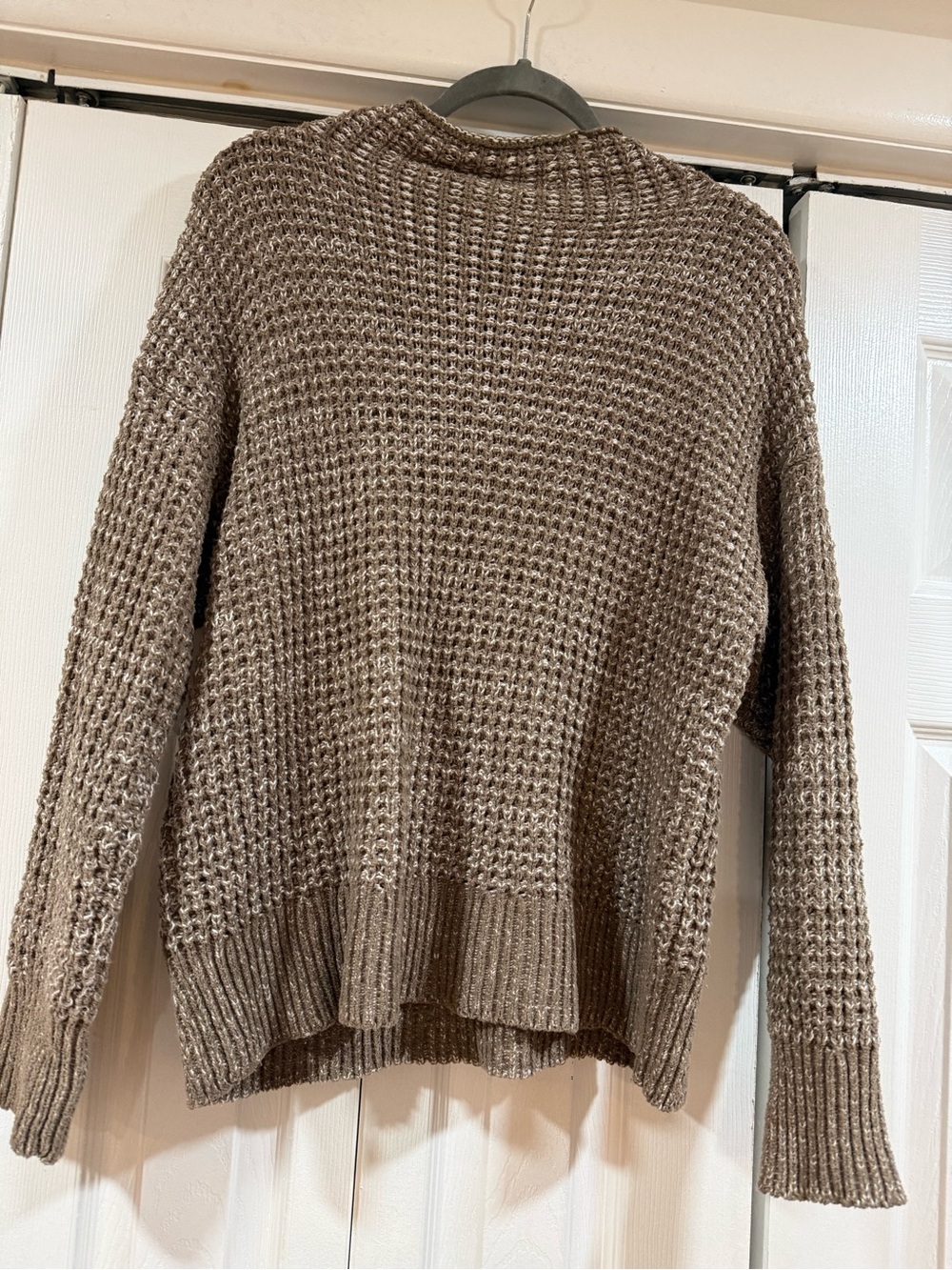 American Eagle Outfitters Waffle-Knit Crew Sweater in Taupe